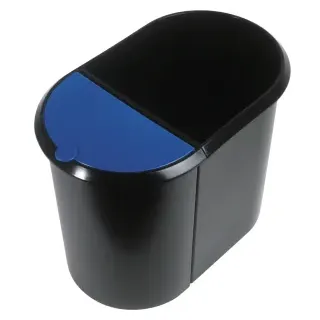helit Papierkorb Duo-System "the double", 20 + 9 Liter, Hochwertiger Duo-System Abfalleimer mit umlaufendem Griffrand, Farbe: schwarz/blau