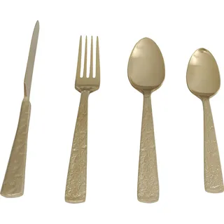 Kare Design Alana Besteckset, 16-teilig, für 4 Personen, Edelstahl titanbeschichtet, mattes Pearl-Gold, spülmaschinenfest, hochwertiges Essbesteck, Gabel, Messer, Löffel, Teelöffel