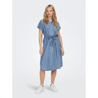 Jeanskleid ONLY "ONLPEMA – Jeanskleid mit Knopfleiste und Brusttaschen", Damen, Gr. M (38), N-Gr, blau, Web, Obermaterial: 100% Lyocell, unifarben, Rundhals, Kleider Jeanskleid, regular fit, modisch, Denim, Lyocell, Rundhals