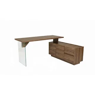 Mid.you Eckschreibtisch , Walnussfarben , Glas, Holzwerkstoff , 2 Schublade(n) Schubladen , rechteckig , Wange , 136x74x160 cm , Stauraum, seitenverkehrt montierbar , Büromöbel, Schreibtische, Eckschreibtische