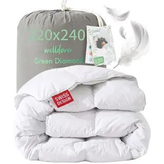 Welldora Komfort Bettdecke 220x240 | 2380g extraweiche Federn & Daunen | Fachärztlich geprüft, Oeko-Tex, Allergiker | RDS Zertifiziert für Tierwohl | Ganzjahres Federbett Daunendecke 220x240