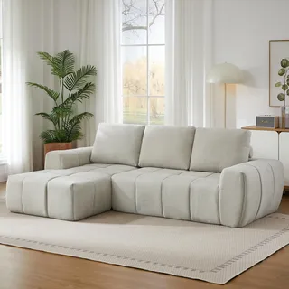 Komprimiertes Cord-Ecksofa in L-Form Modernes XXL-Modulsofa s Couch-Sofa ohne Montage für Wohnzimmer & Büro - Beige