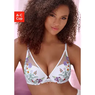 Push-up-BH LASCANA "Schalen-BH, BH mit Bügel, Maria", Damen, Gr. 90, Cup A, bunt (weiß, bunt), Netz, Obermaterial: 66% Polyamid, 32% Polyester, 2% Elasthan, BHs Push-up-BH, Edle Stickerei-Spitze, High-Apex-Schnitt, als Dessous-Set kombinierbar