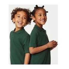 Unisex,Boys,Girls M&S Collection Unisex Pure Cotton Polo Shirt (2-16 Yrs) - Bottle Green, Bottle Green - 8-9 Y
