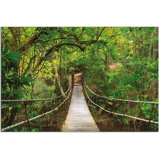 Wallario Outdoor-Poster für Garten oder Balkon, Motiv Hängebrücke im Urwald grüner Dschungel, in ca. 61 x 91,50 cm - Schwarz