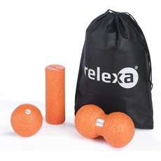 relexa Faszien Set MINI, 4-teiliges Ganzkörper Trainingskit, mit Faszienrolle, Twinball & Faszienball, flächige und punktuelle Selbstmassage, inkl. Faszien-eBook, in versch. Farben (orange)