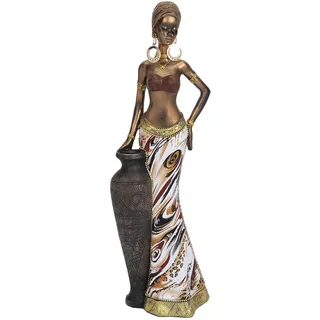 Tissting Afrikanische Deko Kunst Figur mit Hoher Vase, 32cm Harz Tribal Lady Statue Handgefertigt Afrika Weibliche Schlagzeuger Skulptur für Schreibtische Dekoration, Sammlung Geschenke(#1)