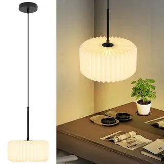 ZMH Pendelleuchte Schlafzimmer Hängelampe Esstisch Hängeleuchte Vintage Esszimmerlampe 1 Flammig Hängend Pendellampe Weiß Papier Lampenschirm G9 Esstischlampe für Wohnzimmer 0hne Leuchtmittel