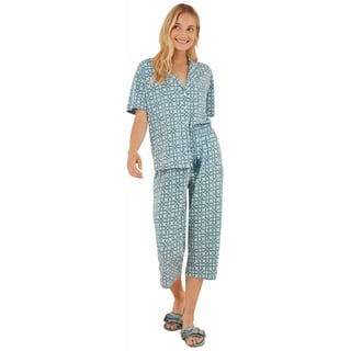 Women'secret Damen Pyjama aus 100% Baumwolle, Capri, geometrisch Pyjamaset, Bedruckt blau, 42