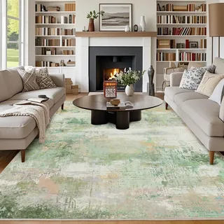 Chicnix Teppich Wohnzimmer 200x300, Großer Teppich Waschbar Kurzflor rutschfest Weich, Moderner Abstraktem Muster Design Teppiche für Schlafzimmer Kinderzimmer Büro Esszimmer Dekor, Grün Gelb