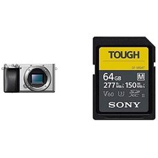Sony Alpha 6100 | APS-C Spiegellose Kamera mit 16-50mm f/3.5-5.6 Power-Zoom-Objektiv (Schneller 0,02s AF, 4K-Filmaufnahmen und neigbares Display) Silber + Speicherkarte