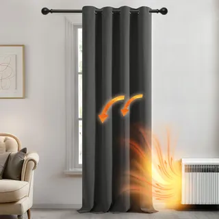 Deconovo Vorhang Verdunkelung Blickdicht Gardinen Wohnzimmer Lärmschutz Thermogardine mit Ösen Schlafzimmer Dicke Thermogardine Kälteschutz warm, 214x132 cm(HöhexBreite), Dunkelgrau,