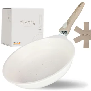 DIVORY große Pfanne 28cm I Abnehmbarer Griff, Induktion, beschichtet, Aluminium – Bratpfanne groß + Pfannenschoner - Induktionspfanne