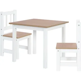 roba Kindersitzgruppe Woody 2 Kinderstühle & 1 Tisch Holzdekor weiß