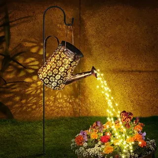 Lureshine Solar Gießkanne Garten, LED Gartendeko für Draußen mit Wasserfall, Wasserdicht Metall Solarleuchten Garten Deko, Solar Gießkanne mit Lichterkette für Außen Rasen Gehweg Terrasse Hofweg