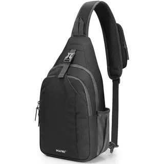 G4Free Sling Bag Rucksack, Diebstahlschutz, Brusttasche, Umhängetasche, Crossbody, Fitnessstudio, Tagesrucksack mit Kopfhörerloch für Outdoor, Radfahren, Reisen, Wandern, Herren und Damen, Schwarz,