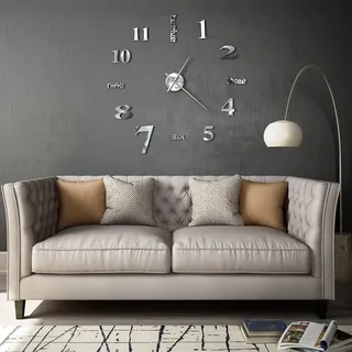 The Living Store 3D-Wanduhr Modernes Design 100 cm XXL Silbern - Silber