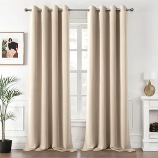 MIULEE Vorhänge Beige Blickdicht mit Ösen, Schöner Weicher Verdunklungsvorhänge zum Verdunkeln von Räumen, 2er Set Gardinen Abdunkelnd Schlafzimmer Wohnzimmer Thermovorhang Kälteschutz 140X280 cm