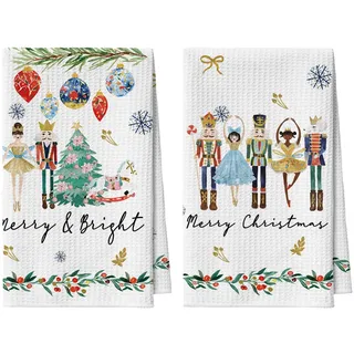 Artoid Mode Weihnachtskugeln Nussknacker Baum Weihnachten Küchentücher Geschirrtücher, 42x65 cm Mikrofaser Saugfähig Handtücher Küchen Deko 2er Set