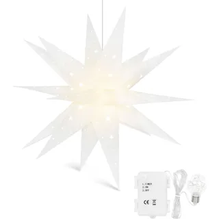 3D Weihnachtsstern Beleuchtet Fenster Batterie mit Timer - 45cm led Weihnachtsbaumspitze Stern, Leuchtstern Stern Zum Dekorieren von Weihnachtsbaum, Innenhof, Balkon Und Garten