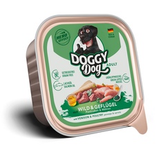 DOGGY Dog Paté Wild & Geflügel, 10 x 150 g, Nassfutter für Hunde, getreidefreies Hundefutter mit Lachsöl und Grünlippmuschel, Alleinfuttermittel mit Pastinake und Möhre, Made in Germany