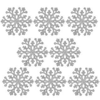 Glitzer Weihnachtsbaumdekoration Set Mit 8 Schneeflocken Silber