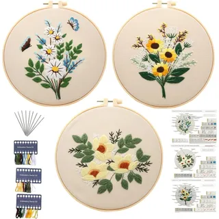 INF Handgefertigtes Stickerei DIY Materialpaket, 3er Set, Baumwollgarn