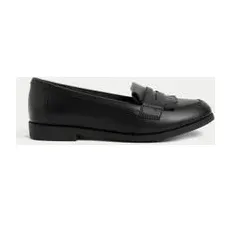 Girls M&S Collection Kids' Leather School Loafers (13 Small - 7 Large) - Black, Black - 3 L-STD