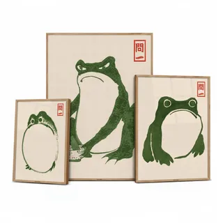 Hoji Frösche Poster Set 3er Ukiyo-e Japanische Kunst Japan Wanddeko Bilder Schlafzimmer Deko Wohnzimmer Dekoration Eklektische Gemälde