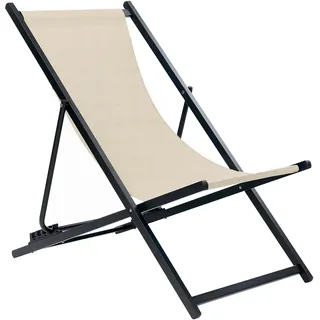 BELIANI Liegestuhl Schwarz Aluminium mit Stoffbespannung Beige Faltbar Klappbar Verstellbar Modern Garten Terrasse Outdoor Balkon Möbel Ausstattung - Beige, Schwarz
