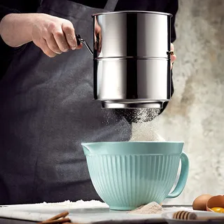 Edelstahl Mehlsieb Handkurbel Backen Puderzuckersieb Kuechenwerkzeug Silber