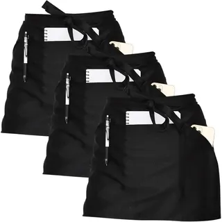 Joeji's 3er Set Schürze Damen Taillenschürze - Kellnerschürze Mit 3 Taschen - Schürzen Gastronomie Halbschürze Unisex -Bistro Kochs Back Restaurant Café Schürze Für Küche - Schwarze
