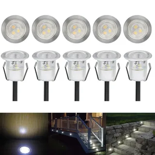 CHNXU 10er Set Terrassen Einbaustrahler LED Bodeneinbaustrahler Ø30mm 0.6W Aussen DC12V Kaltes Weiß IP67 Wasserdicht LED Einbauleuchten Deckenstrahler für Küche Garten Treppen Bad Balkon