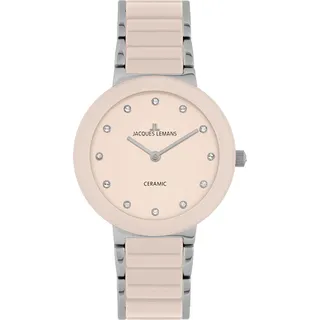Jacques Lemans Keramikuhr JACQUES LEMANS "Monaco", rosa, Armbanduhren, Damen, Quarzuhr, Armbanduhr, Damenuhr, analog, Glaskristalle