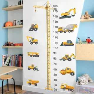 COVPAW Wandaufkleber Kids Messlatte Wandtattoo Kinderzimmer LKW Baufahrzeug Ingenieurwesen Wachstum Diagramm Wandtattoo Mess Baum Wandsticker Körpergrösse Messen Wandsticker (Baufahrzeug)