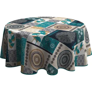 Tischdecke Fleckabweisende Patchwork Blau - Rund 160 cm