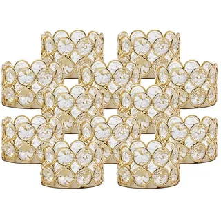 VINCIGANT Teelichthalter Gold Kristall, Metall Kerzenhalter Halter 12er Set //Weihnachtsdeko, Wohnzimmer, Dekoration Hochzeit Tisch