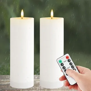 MeYuxg 10CM x 30CM LED Kerzen Outdoor mit Timerfunktion, Wasserdichte LED-Kerzen mit Fernbedienung, LED Kerzens Flackernde Flammenlose, Große Kunststoff Outdoor-Kerzen, 2 Stück