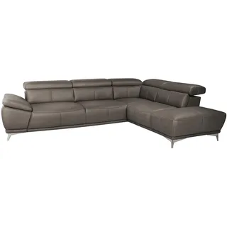 Mivano Ecksofa Felipe in Echtleder / Moderne Eckcouch mit verstellbaren Kopfstützen / 292 x 73 x 233 / Leder Fango (grau)