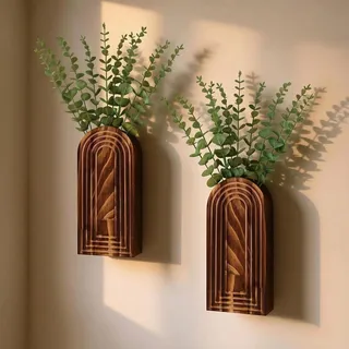 Yeedonzo 2 Stück Holz Wandvase mit 20 Künstlich Eukalyptus Pflanze
