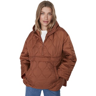 TRENDYOL Damen Jung Oversize Puffer Plain Webstoff Winterjacke Coat, Brown, XS