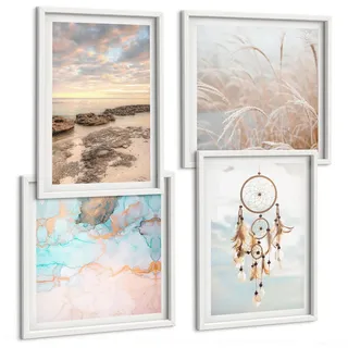 Tulup Bilder SET 4er Set - 50x50 cm & 40x60 cm Weißer Rahmen - Wolkenmeer, Traumfänger, Gras , Kunststoff , Rechteckig , 50x50 cm , Fotografie , Bilder & Rahmen, Bilder