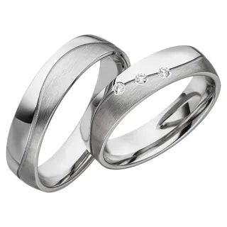 JC Trauringe 925er Sterling Silber Paar-Preis I Eheringe mit kostenfreier Gravur I Partnerringe 5 mm breit inkl. Etui I Damen-Ring mit Zirkonia-Steinen I Größe 48 bis 72 I S060