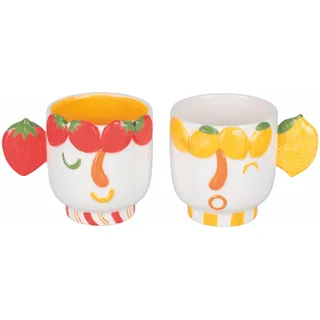 Villa d'Este Home Tivoli 1996 Set mit 2 Kaffeebechern 350 ml aus Keramik, Face-Design, Fruit Life