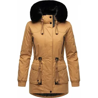 Navahoo Damen Winter Jacke Kurz Stepp Mantel Parka Kapuze warm Kunstfell Olessaa Camel Gr. 36 - S - Braun