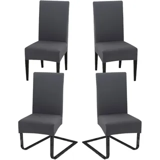 Hopelit Stuhlhussen 4er Set, Stuhlhussen Schwingstühle Abnehmbarer Waschbarer Spandex, Universale Stretch Stuhlbezug Hussen für Esszimmer, Hotel, Küche, Hochzeitsdeko, Dunkelgrau