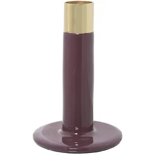 Teelichthalter aus emailliertem Metall in Violett und Gold, 7 x 7 x 12 cm