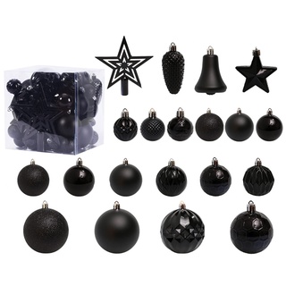 Fouriding Weihnachtskugeln 45pcs Kunststoff Christbaumkugeln Hängende Dekoration für Weihnachtsbaumschmuck (Schwarz)