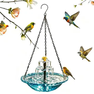 Vogeltränke Hängend mit Springbrunnen Solar, Wassertränke für vögel, 3 Stufig Vogeltränke zum Aufhängen, Solar Springbrunnen Vogelbad mit Fließendem Wasser für Garten,Terrasse, Hof, Balkon