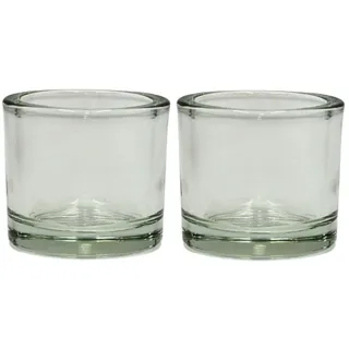 Dekohelden24 Windlichtglas/Teelichtglas im 2er Set, klar/transparent aus Glas, schlicht und elegant, Größe: H/Ø ca. 5,5 x 6 cm, 6 cm